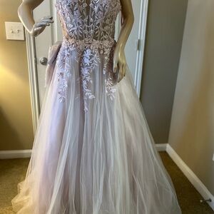 Elegant Floral Blush Lace Gown